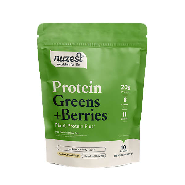 nuzest Protein Greens + Berries Vanilla Caramel Flavor