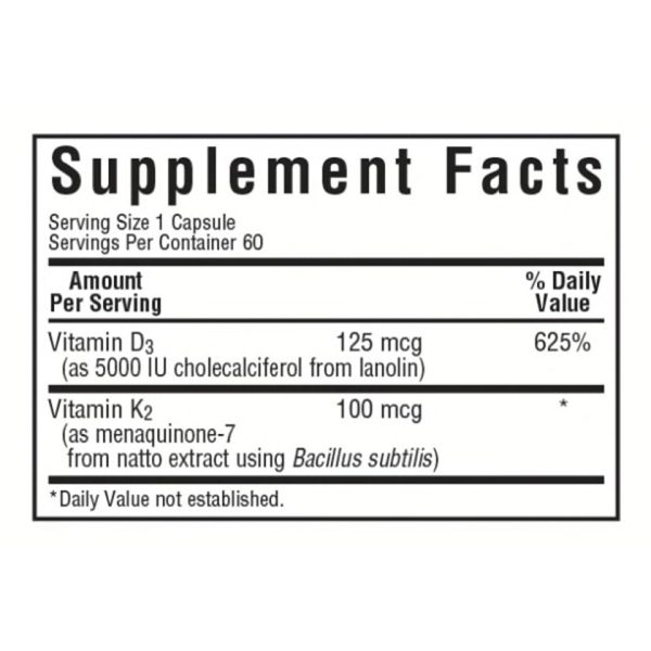 Bluebonnet Vitamin D3 & K2 Capsules - Image 3